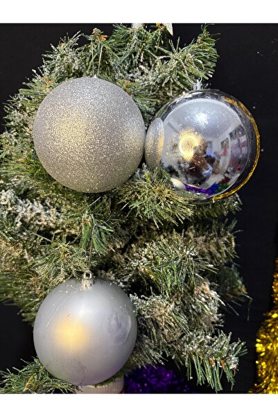 ENG PARTİ DÜNYASI 10 cm Silver Christmas Tree Ornament Set of 6 Shiny & Glitt...