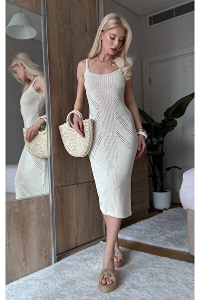 MAXMOOR BENEDİCT Midi Triko Elbise 9919 - Krem