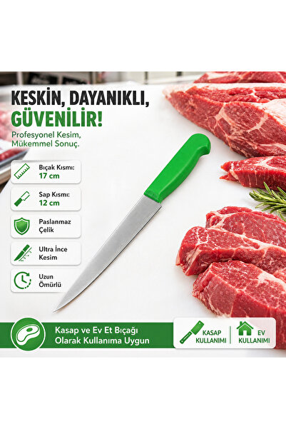 ELİGEQUEEN Yeşil Saplı Et Bıçağı 17 cm Paslanmaz Çelik Kasap Bıçağı, Ultra İn...