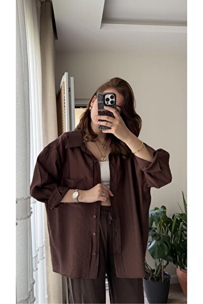 PRİFALDİ Zr Trend Oversize Buttoned Aci Brown Shirt