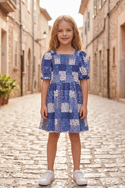 Lupinn Κοριτσίστικο φόρεμα με κορδόνια, τετράγωνο γιακά, φουσκωτά μανίκια, με...