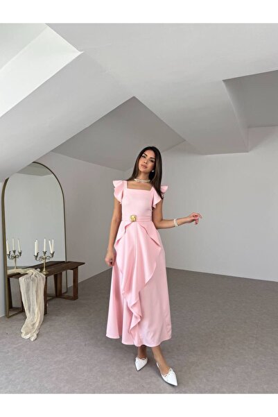 Nesil Ruffled Long Dress with Belt