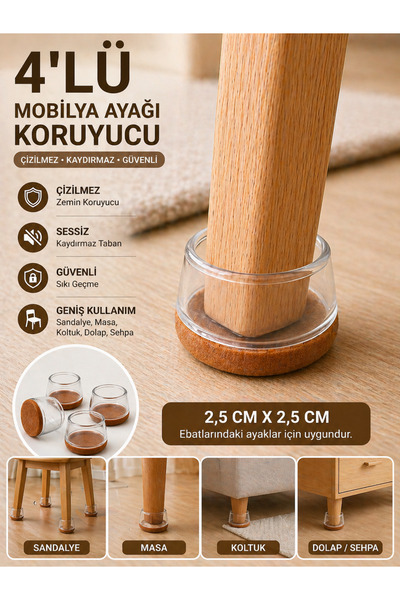 Special Action 4 Adet Oval Silikon Keçeli Ayak Koruyucu 2.5 cm Sandalye Masa ...