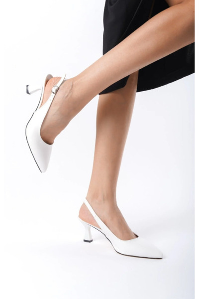 Y ESMA White Leather Pointed Toe Open Back 5 cm Goblet Heel New Season