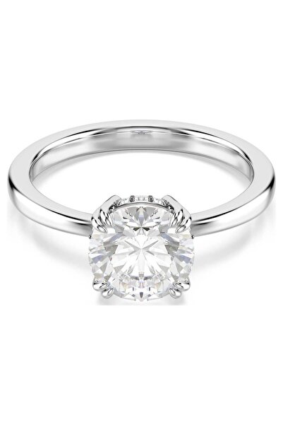 Swarovski Stilla Kokteyl Yüzüğü Yuvarlak Kesim Beyaz Rodyum Kaplama 50