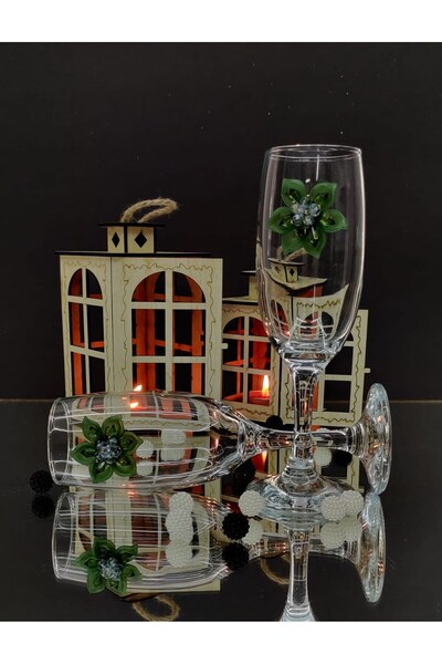 Hobibahçem Kirli nova® emerald flower motifed 2-piece soft drink glass