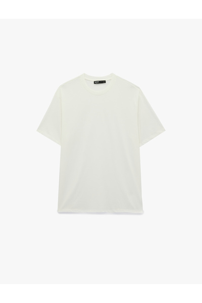 Koton Βαμβακερό T-shirt με κοντό μανίκι και λαιμόκοψη ποδηλάτου, βασικό oversize