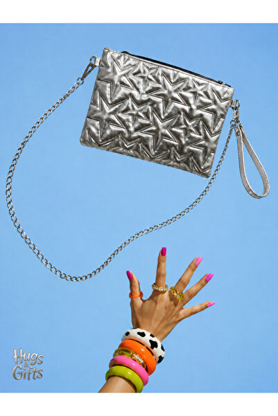 Hugs and Gifts Metallic Silver Chain Strap Clutch Bag 🪩