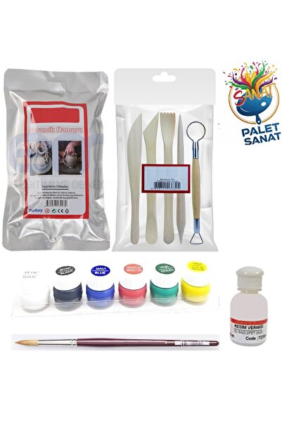 Palet Sanat Seramik Hamuru Başlangıç Seti - Guaj Boya, Ebeşuar,Fırça, 500 gr ...