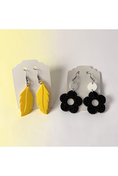 Major Hobi Bohemian Design 2-Piece Earring Set - Accessory with Yellow Feathe...