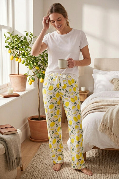AURA COLLECTİONS Kadın Viskon Rahat Kesim Pamuklu Pijama Altı Soft Örme Mevsi...