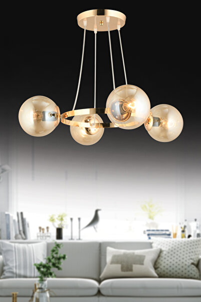 Kraliçe Gold 4 Lü Halka Füme Glop Camlı Modern Avize