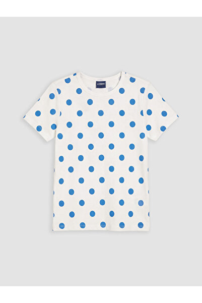 LC Waikiki Trendlucky Girls' T-Shirt with Oval Collar and Polka Dots