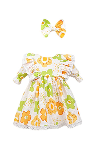 fantasialand Rochie botez, model Flori, culoare alb-galben