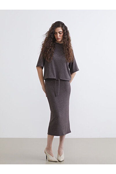 LC Waikiki Elastic Waist Slit Knitwear Skirt