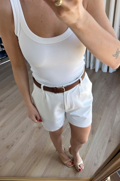 Sue Store Ecru Wide Collar Thick Strap Premium Blouse