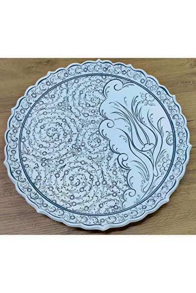 Çini İznik SiriuS 30 cm çapında Osmanlı lalesi ve haliç deseniyle tahrirli tabak