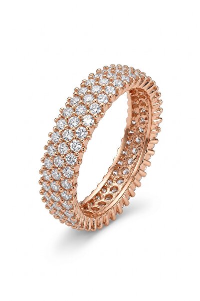 Söğütlü Silver 925 Ayar Gümüş Yüzük 3 Sıra Zirkon Taşlı Işıltılı Rose Altın K...