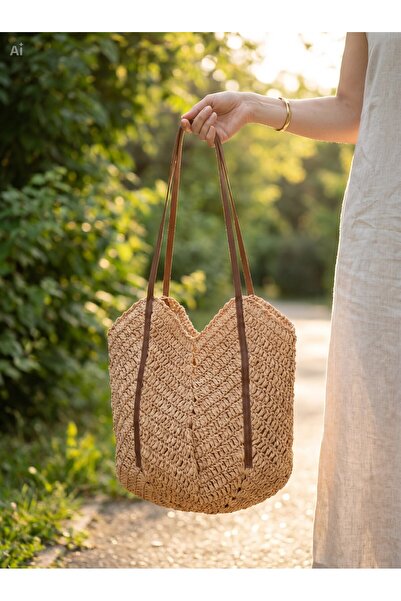 Meya design Hand Knitted Raffia Bag – Large Volume, Stylish & Everyday Use Sh...