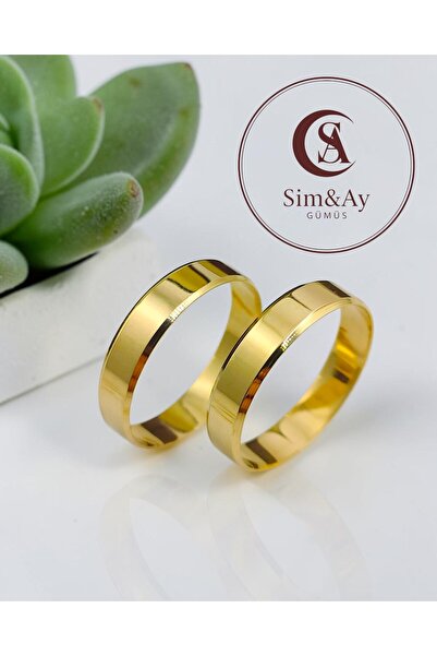 Alyans 5MM 925 AYAR DÜZ KESME GÜMÜŞ ÜZERİNE 14 AYAR ALTIN KAPLAMALI
