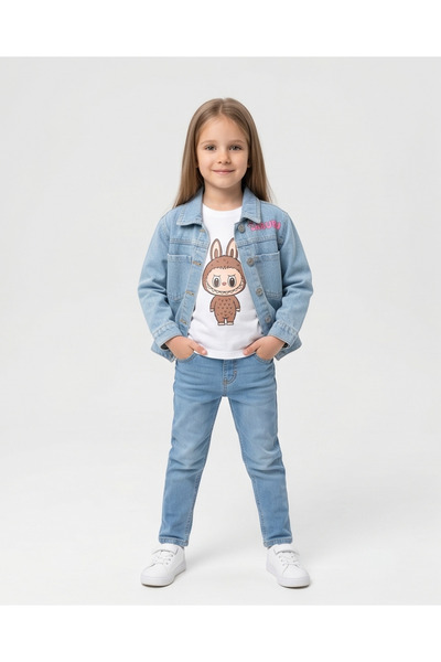 melisam.msg Kız Çocuk Denim Kot Ceket Labubu