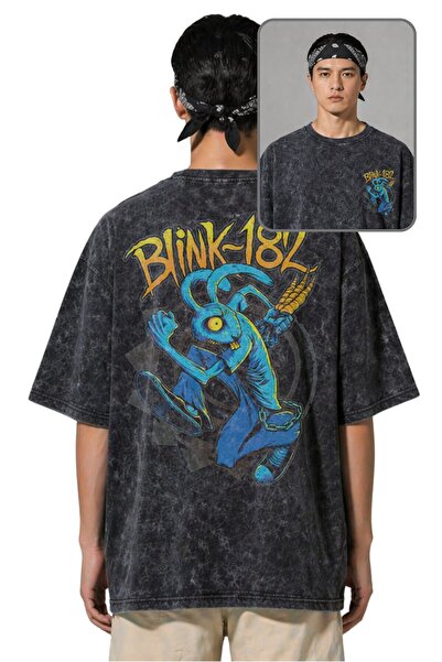 Fuddy Moda Unisex Oversize Blink-182 Back Printed Rock Band Themed Washable T...
