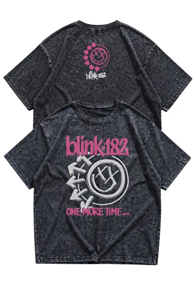 Fuddy Moda Unisex Blink-182 Logo Ense Printed Washable T-Shirt, Oversized Roc...