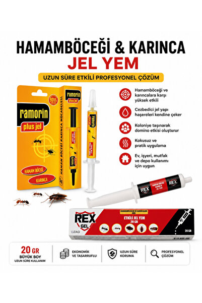 RAMORİN 20GR Jel + REX 20GR Jel | Hamamböceği & Karınca İçin Etkili Jel Yem S...