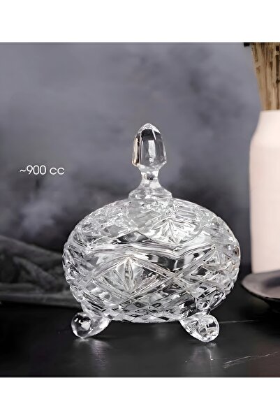 Glass In Love Lavender Desenli Cam Kurabiyelik / Şekerlik (Büyük Boy)