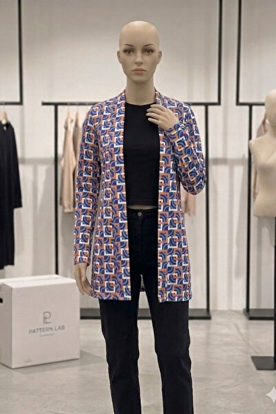 MODA GLORY Kadın Renkli Zikzak Desenli Mevsimlik Ceket - Çok Renkli Desenli