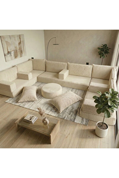 FEYZA DECOR HOME Premium Fitilli Kadife Modüler Dinlenme Minderi L Set 19 Par...