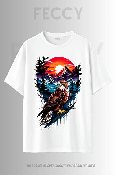 FECCY Tricou unisex supradimensionat cu imprimeu Premium Eagle Hunter, pentru...
