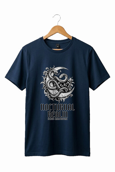 onsrawear تي شيرت أساسي فاخر مطبوع عليه ثعبان ونصف قمر من نوع Gothic Nocturna...