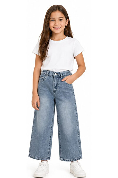 İrem Çocuk Giyim Girl's Pocket Detailed Stone-Embellished Wide Leg Model Zipp...
