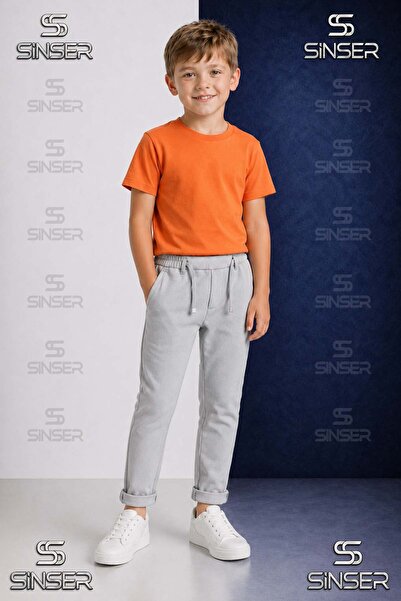 SS SİNSER Pantaloni uni pentru băieți, cu talie elastică, stil Lycra cu tiv p...