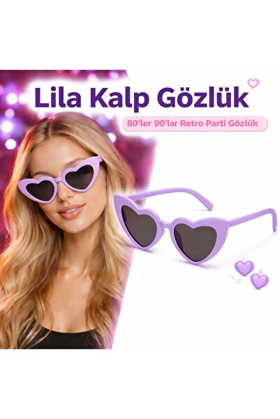 NW NessiWorld Purple Lilac Retro Heart Glasses – 80S 90S Style Party Glasses