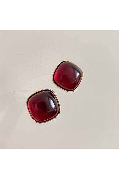 Pelin Aksesuar Red Square Form Transparent Earrings