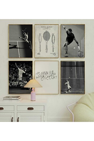 NinaStore 6 Adet Vintage Tenis Posteri - Tenis Kortu Baskısı - Tenis Fotoğraf...