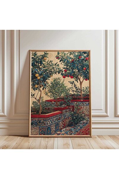 NinaStore Fas Bahçesi Sanat Baskısı - Gece Avlu Duvar Dekoru - Akdeniz Verand...