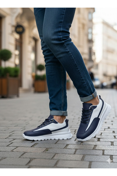 BOA Navy Blue Casual Men's Shoes Lace-Up High White Sole Ba0246