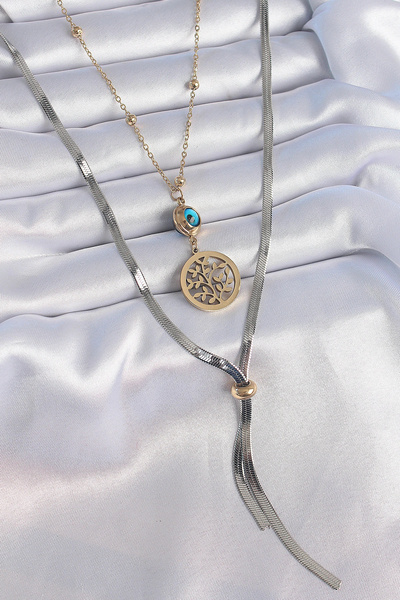 shopwave 316L Steel Mix Color Sprout Figure Evil Eye Bead Detail Long Women's...