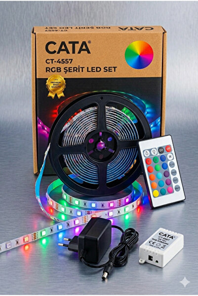 oaşk 5 METRE+KUMANDA+TRAFO+3RENK+CATA 4557 RGB ŞERİT LED SETİ