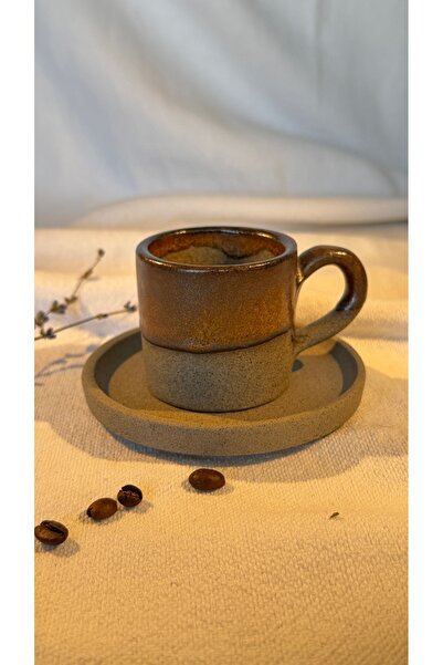 Bodem Ceramic El Yapımı Seramik Türk Kahvesi Fincanı ve Tabağı – Stoneware, Ç...