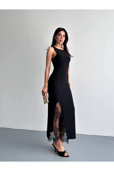 MIRELLA BOUTIQUE Yırtmaçlı Dantel Detay Midi Elbise