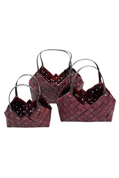 AFO Cos Set 3 Poseta bambus Vintage cu Manere Maro Rosiatic