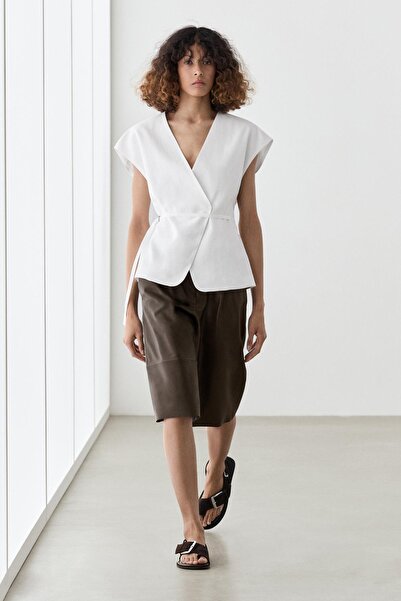 Massimo Dutti %100 keten bağlamalı kruvaze yelek