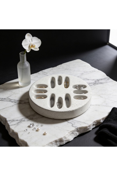 onestudio Concrete Round Ring Organizer Jewelry Stand Minimal Design