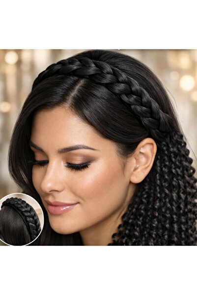 YASEMİN KAPLAN Braided Hair Crown Clasp Black Curly Long Hair Crown |   Natur...