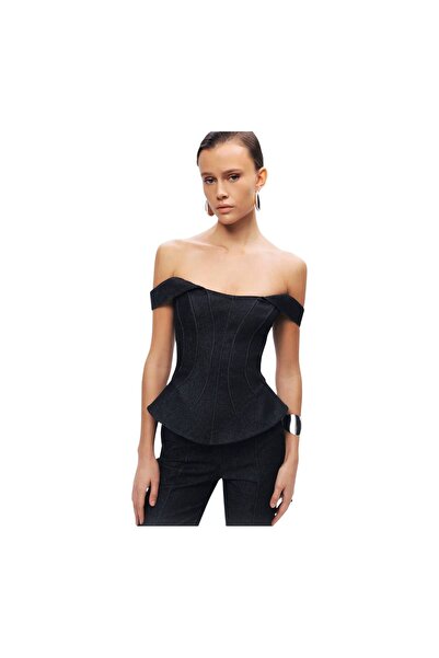 BAZAROV COUTURE KORSE GÖRÜNÜMLÜ DENİM BÜSTİYER