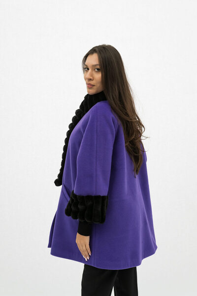 Gorgeaux Palton elegant mov cu blană Tatiana - 3XL(46)